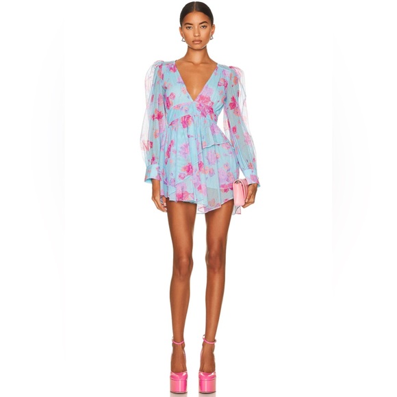 LoveShackFancy Blue Floral Mini Dress - Picture 2 of 15